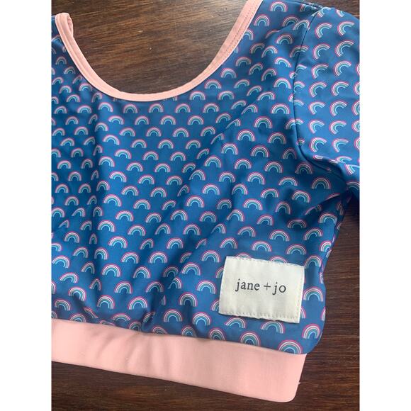 Jane + Jo Kids Rash Guard Swim Top - Blue Rainbow - Size 7 - Picture 2 of 5